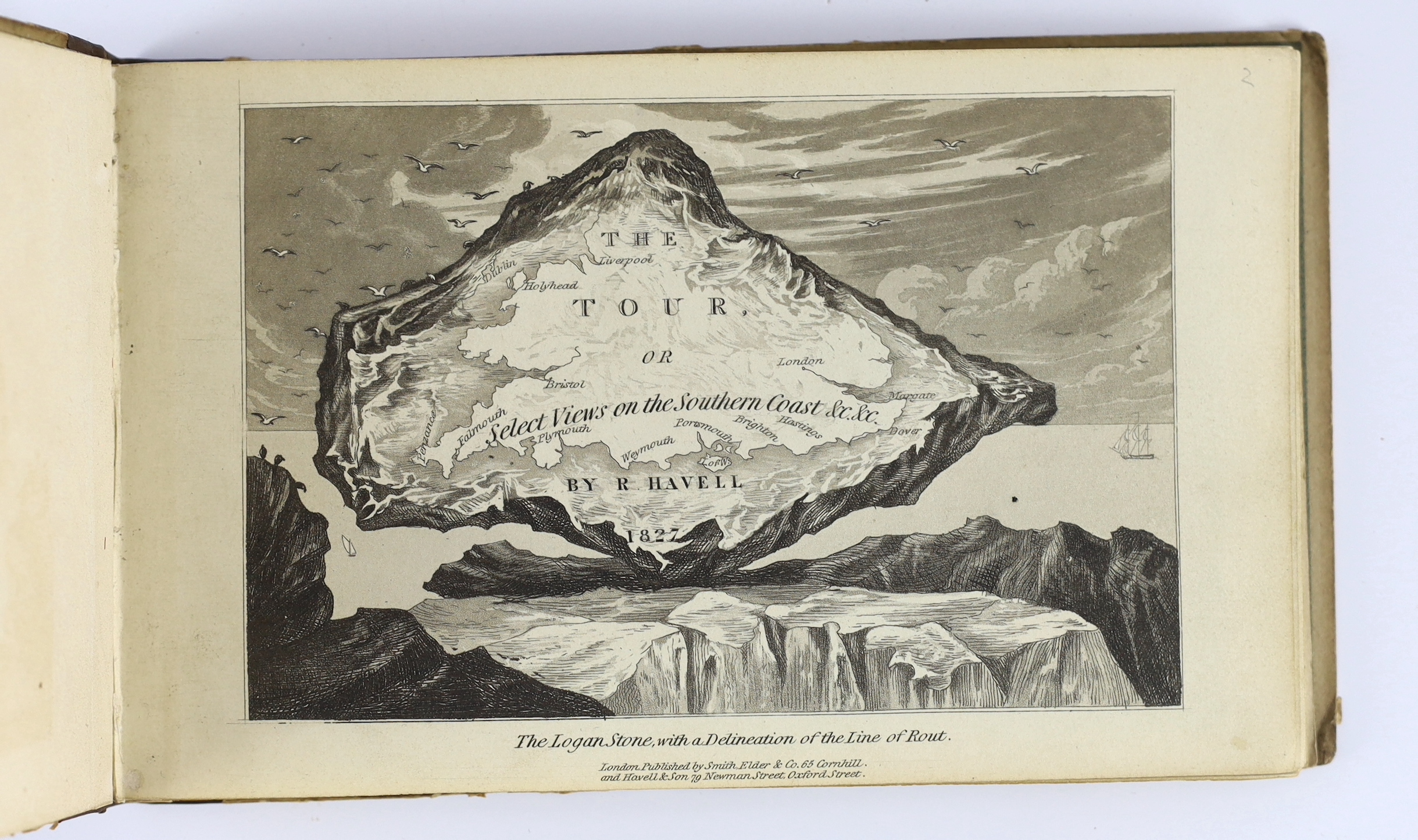Havell, Robert - The Tour or Select Views on the Southern Coast ... pictorial engraved title and 25 coloured aquatint plates (1 as a folded panorama); original pictorial boards and later panelled calf spine, contained in